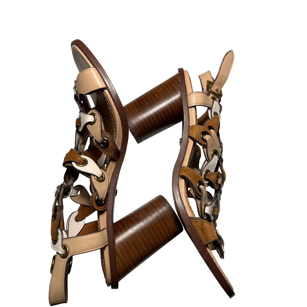 Coach Women Gladiator Block‎ Heel Sandals Tan Brown White Leather Size 7.5 - Picture 6 of 8